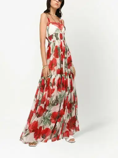 Dolce & Gabbana Poppy Silk Maxi Dress Floral Size IT 40 / AUS 8-10