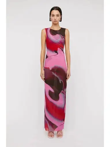 Scanlan Theodore Italian Watercolour Print Dress in Raspberry Size AU 6 