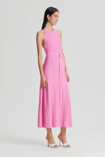 Scanlan Theodore Pleat Scallop Halter Dress Pink Size XS / AU 6
