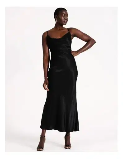 Wayne Cooper Cowl Neck Silk Slip Dress Black Size 16