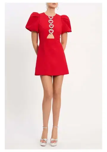 Rebecca Vallance Chiara Puff Sleeve Mini Dress Red Size 14