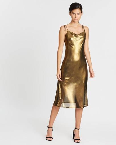 THIRD FORM Mirror Mirror Bias Slip Dress in Brass