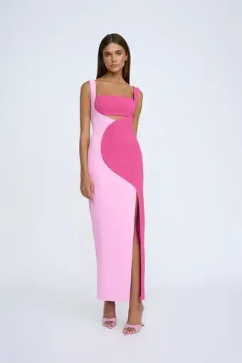 By Johnny Caterina Two Tone Midi Dress in Pink Multi Size 12