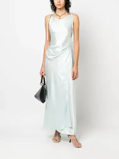 Acne Studios Sleeveless Satin Maxi Wrap Dress Mint Blue Size 6