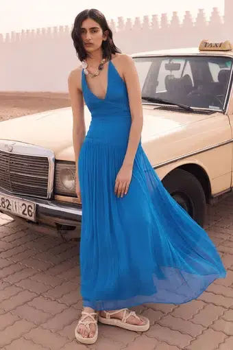 Shona Joy Leilani Midi Halter Dress Blue Size 14