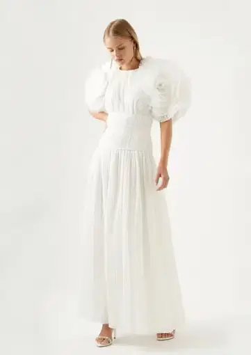 Aje Expressive Pleated Maxi Dress in Ivory Size 6