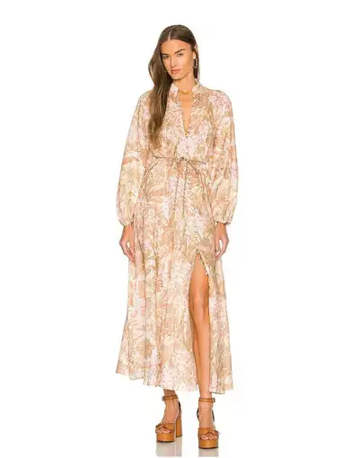 Zimmermann Andie Billow Long Dress in Sepia Floral Size  3 /Au 14
