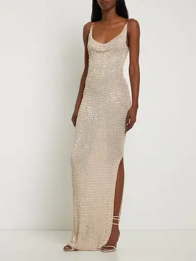 Aya Muse Vatia Knitted Midi Dress with Slits in Natural Size 6