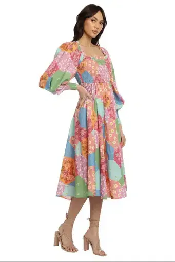 Spell Freda Shirred Midi Dress Multi Size M / AU 10