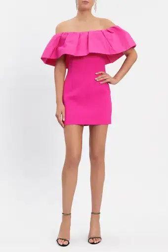 Rebecca Vallance Cecily Off Shoulder Mini Dress Hot Pink Size 6
