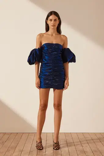 Shona Joy Miramare Ruched Mini Dress Blue Size 10