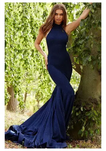 Jovani 55185 High Neck Formal Dress in Navy Size S / AU 8