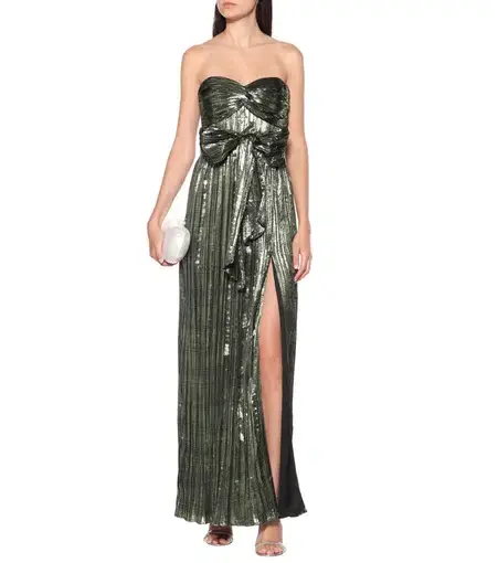 Jonathan Simkhai Metallic Plisse Strapless Gown Green Size 8
