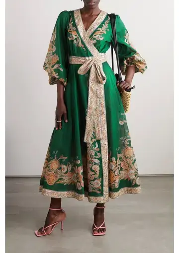 Zimmermann Devi Wrap Midi Dress in Emerald Paisley Size 1 / AU 10
