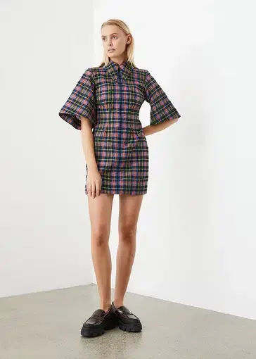 Ganni Seersucker Check Dress Print Size 8