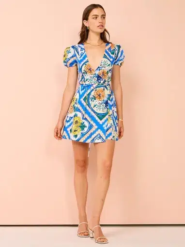 By Nicola Havana Wrap Mini Dress In Azure Floral Size 12