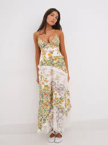 For Love and Lemons Rosalyn Maxi Dress Marigold Floral Size S / AU 8