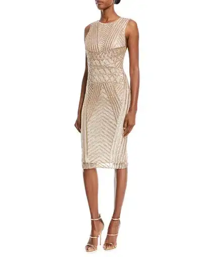 Rachel Gilbert Sleeveless Beaded Scoop Back Cocktail Dress Gold Size 0 / AU 6-8