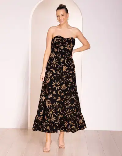 Pilgrim Raegan Strapless Midi Dress Print Size 18