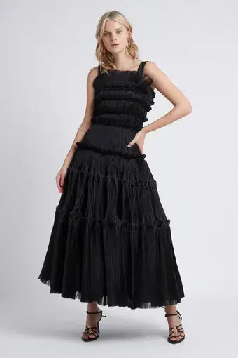 Aje Jacinto Pleated Maxi Dress in Black Size 10