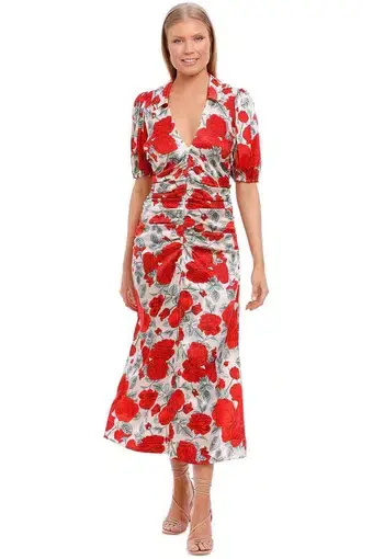 Ganni Brazillian Sand Silk Stretch Satin Maxi Dress Floral Size 10
