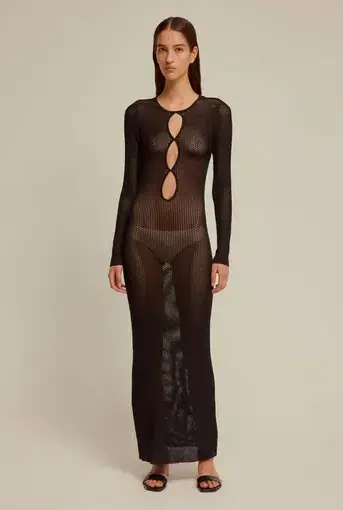 Venroy Crochet Knit Cut Out Dress Black Size XS/ AU 6
