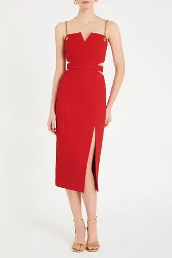 Rebecca Vallance Scarlett Chain Midi Dress Red Size 8