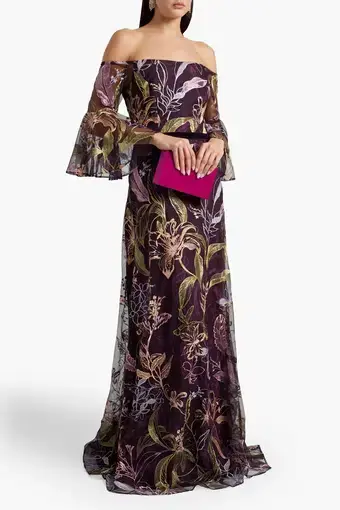 Marchesa Notte Embroidered Burgundy Gown Floral Size 8