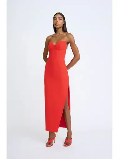By Johnny Sahana Shell Shape Strapless Midi Dress In Scarlet Red Size AU 8
