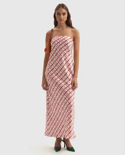 Ownley Augustine Strapless Dress Checker Pink Size L / AU 12