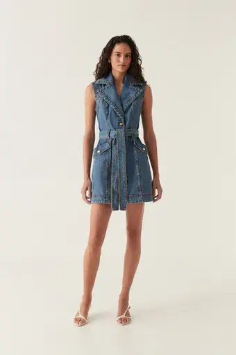 Aje Balance Denim Mini Dress 90's Wash Size AU 12