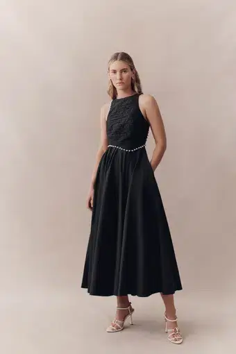 Aje Florence Pearl Trim Midi Dress Black Size 6 