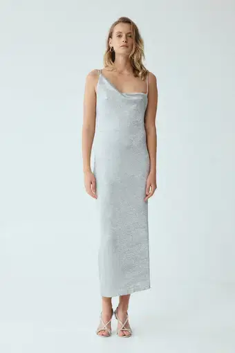 Third Form Heavy Metal Knit Cowl Slip Dress in Silver Size XS / AU 6