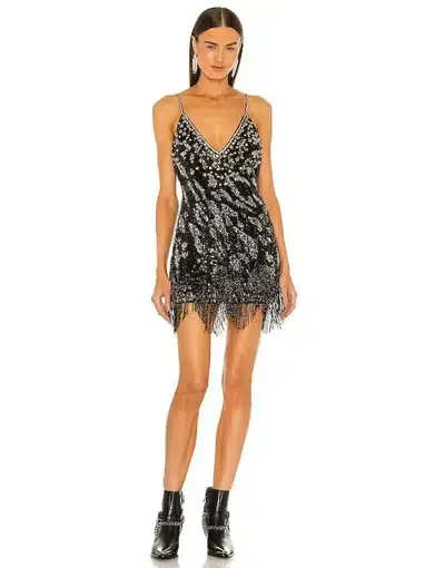 Dundas X Revolve Joan Embellished Mini Dress in Black And Silver Size S / AU 8