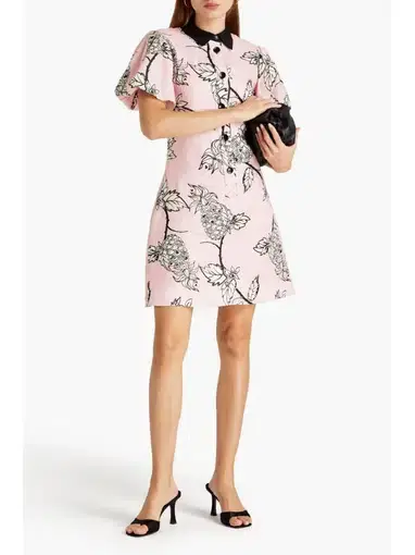 Leo Lin Pina Short Dress Printed Linen Mini Dress Pink Size AU 10