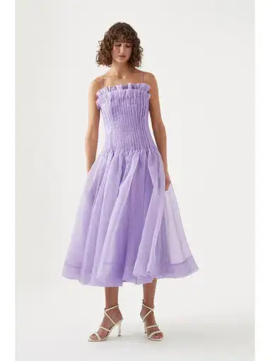 Aje Horizon Pintucked Midi Dress in Lilac Size AU 12