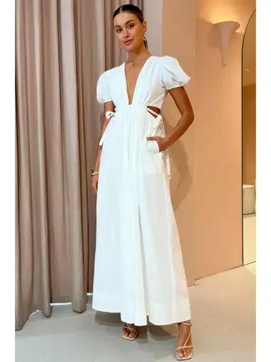 By Nicola Ahoy Plunge Neckline Maxi Dress in White AU 14