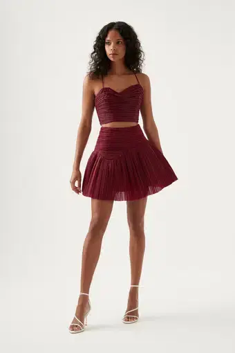 Aje Laurier Wave Cropped Top and Laurier Wave Mini Skirt Set Burgundy Size AU 8 &  10