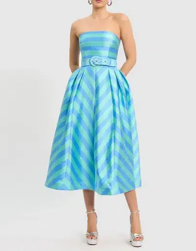 Rebecca Vallance Seychelles Midi Dress Blue Multi Size 10
