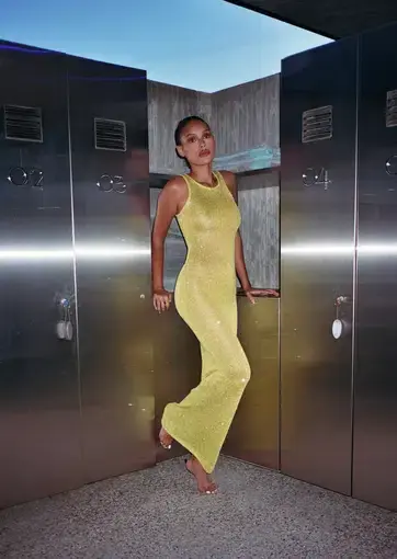 Asta Resort Natalia Dress Yellow Sequin Size S/ Au 8
