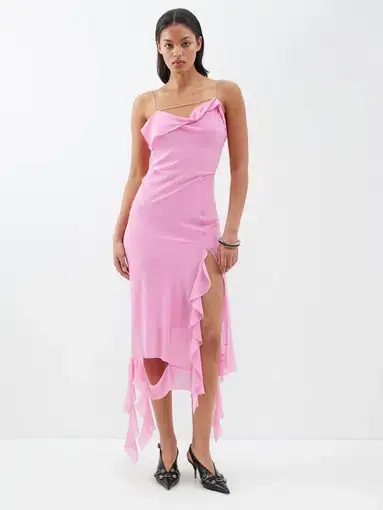 Acne Studio Asymmetrical Ruffled Midi Dress Pink Size AU 10