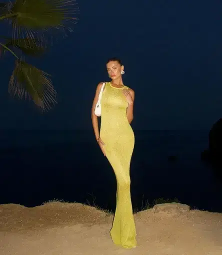 Asta Resort Natalia Dress Chartreuse Sequin Size S/AU 8