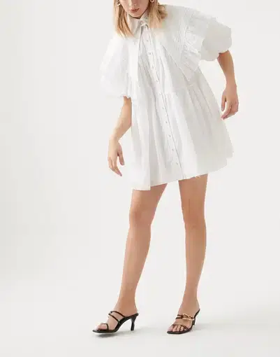 Aje Pablo Bib Smock Mini Dress in Ivory Size 6