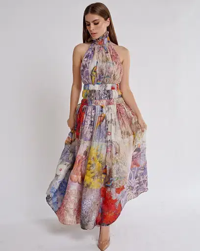 Zimmermann Botanica Halter Midi Dress Book Print Size 1/ Au 10