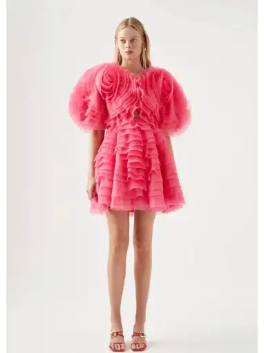 Aje Armour Ruffle Mini Dress Pink Size AU 14