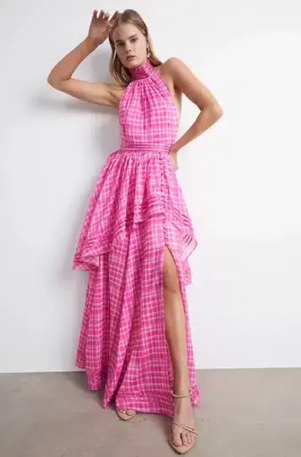 Aje Bungalow Sienna Dress Pink Check Size 8