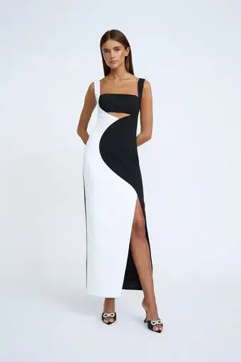 Caterina Two Tone Curve Dress Black White Size 10