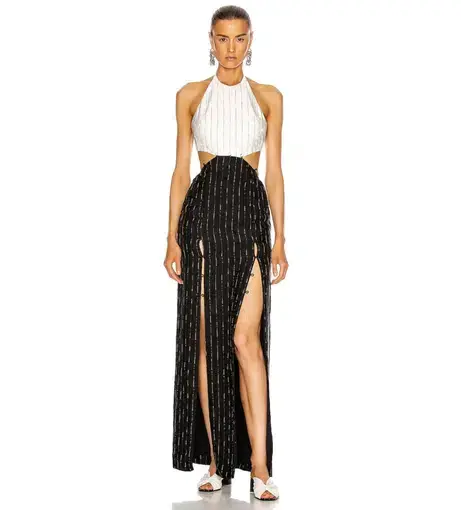 Dion Lee Pinstripe Tie Gown Black/Ivory Size 8