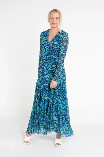Ganni Floral Print Mesh Wrap Dress Turquoise Floral Print Size 38/ Au 10