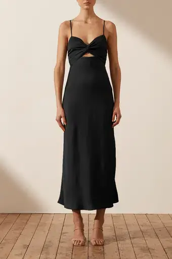 Shona Joy Luxe Twist Front Sleeveless Midi Dress Black Size 14